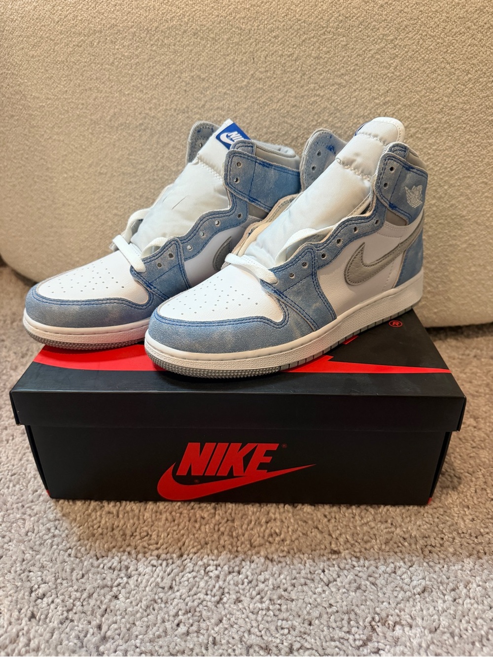 Jordan Kids High-Top Sneakers in White & Light Blue